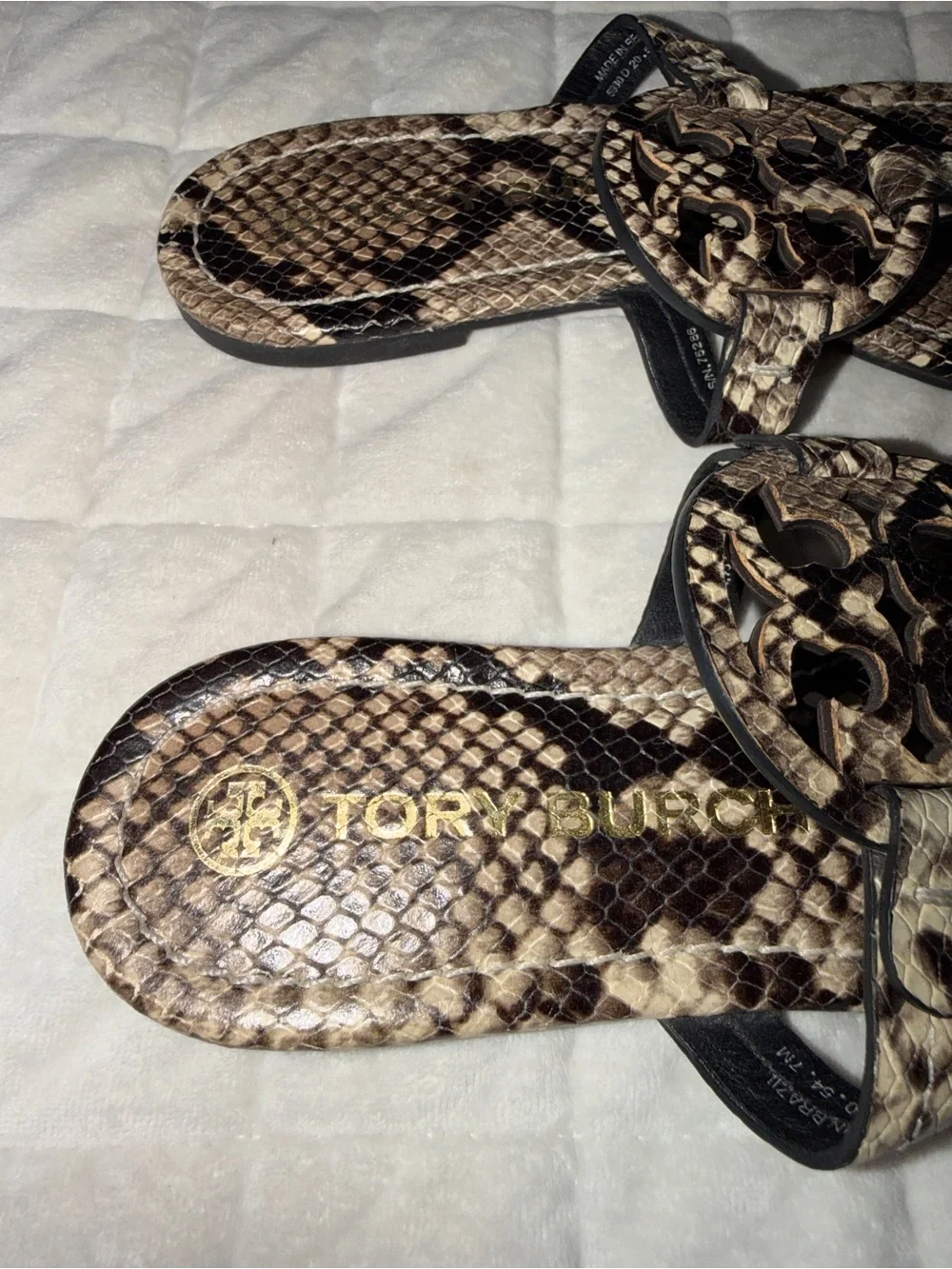 Tory Burch Snake-Print Logo Thong Sandals - Brown/Tan/Black